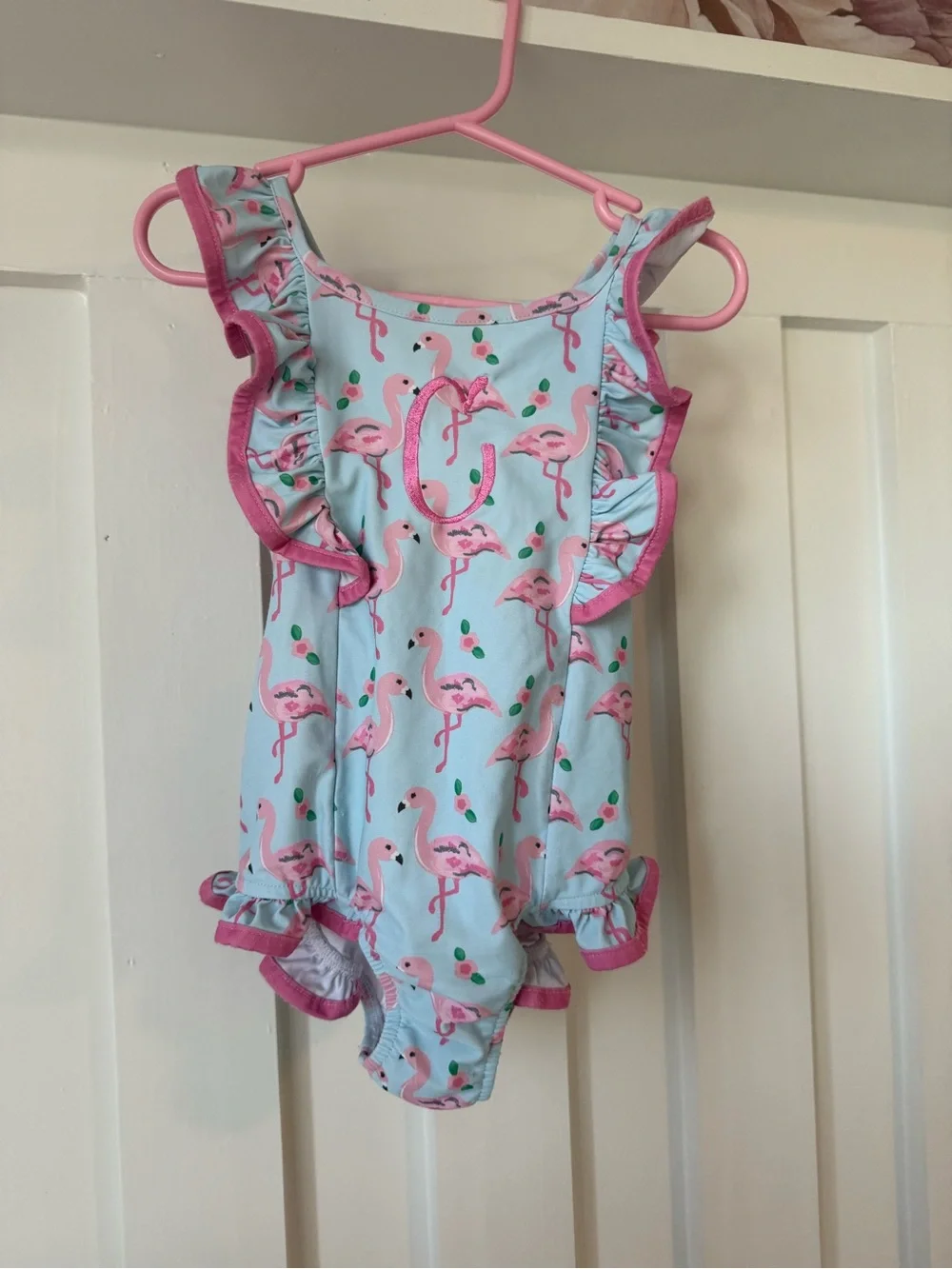 Pink Flamingo Ruffle One-Piece Bodysuit for Kids by